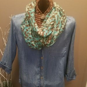 Teal and Brown Animal Print Scarf